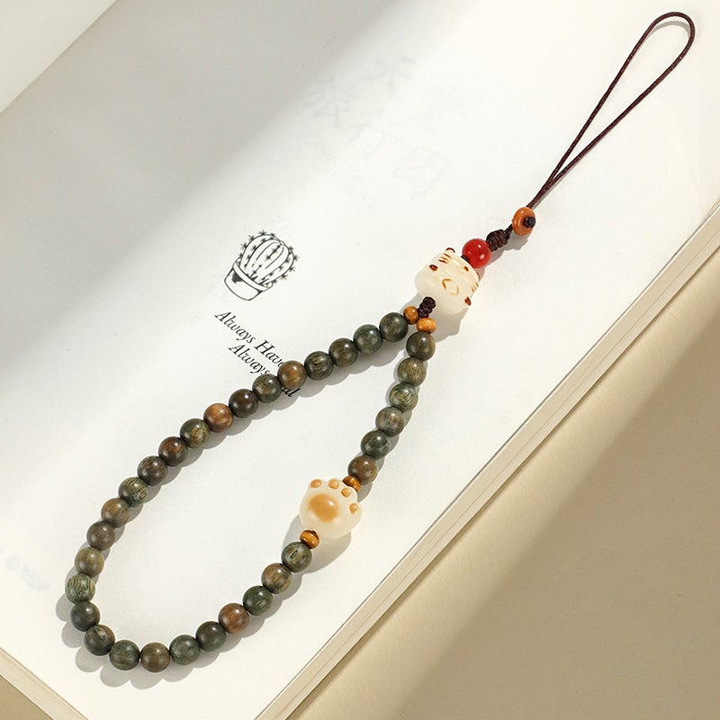 New Chinese-Style Green Sandalwood Mobile Phone Chain Bag Pendant Pendant Artistic Vintage Lucid Cat Claw Hanging Chain Bag Hanging - Image 1